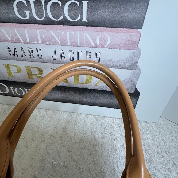 Tory Sophia Canvas Burch Aqua and Tan Striped Tote - Picture 15 of 15